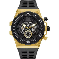 Guess Cut-Thru GW0325G1 Gold Tone Case Black Bezel Black Rubber Strap Watch