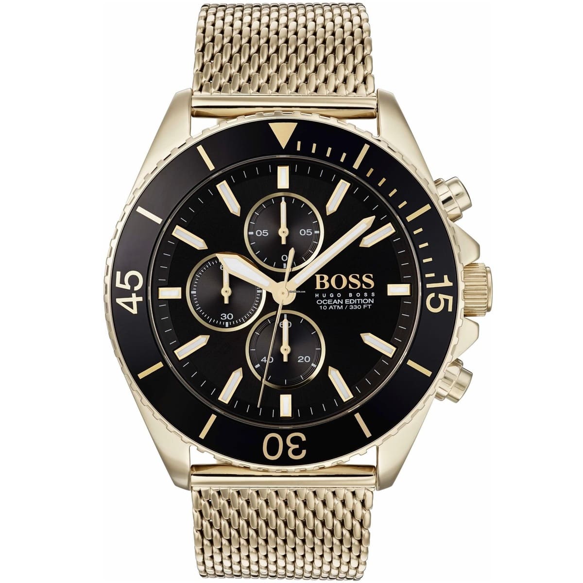 Hugo Boss Ocean Edition 1513703 Gold Case Black Dial Gold Mesh Bracelet Men's Watch