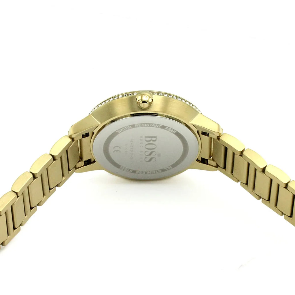 Original Hugo Boss Signature Women's Watch - Gold Steel & Crystal Bezel (1502541)