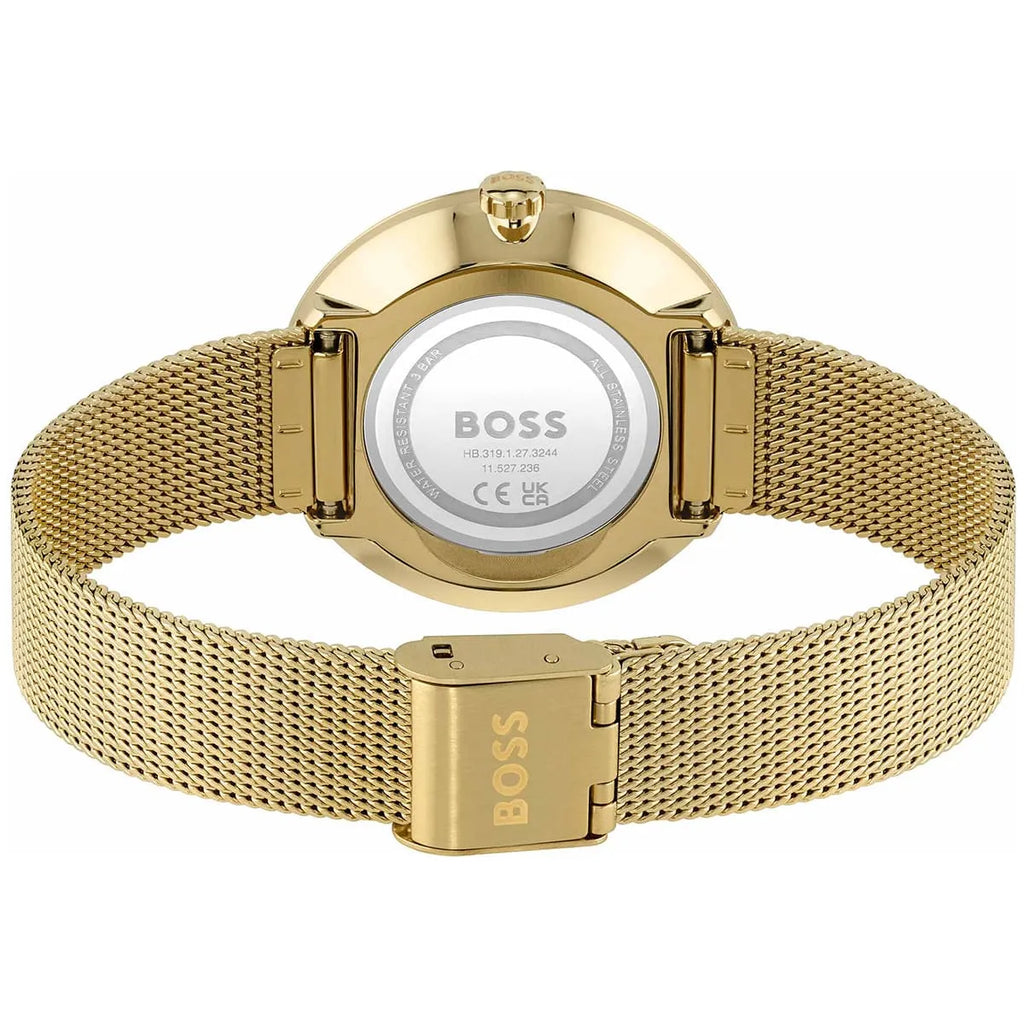Original Hugo Boss Women's Watch - Gold Mesh & Full Crystal Dial (1502659)