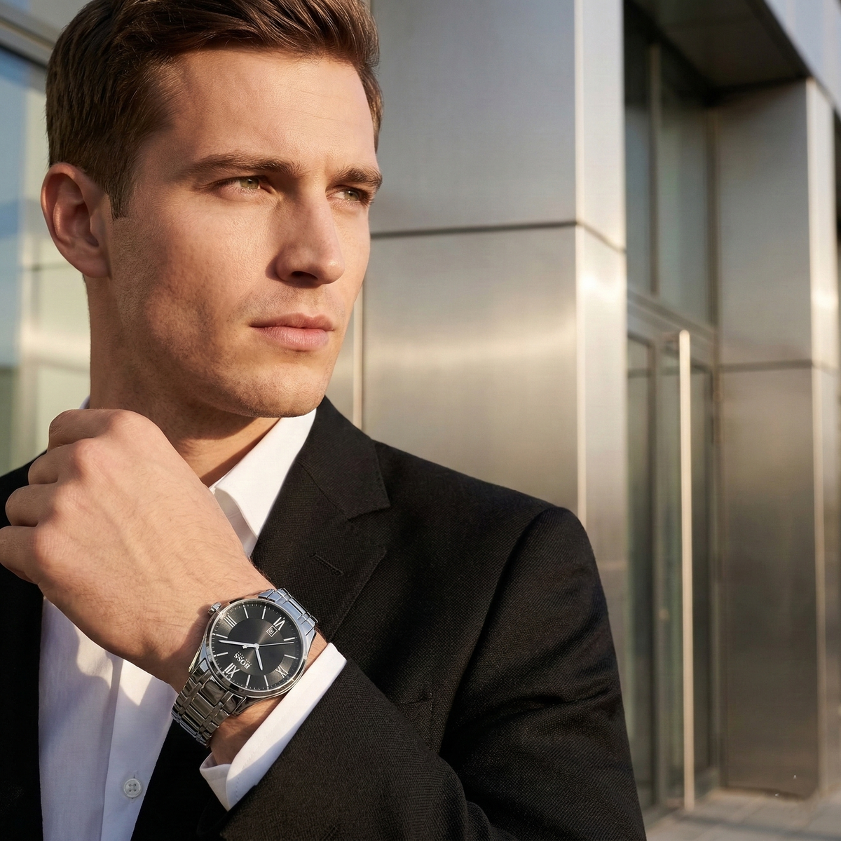 Hugo Boss Ambassador 1513025 Silver Case Black Dial Silver Metal Men's Watch