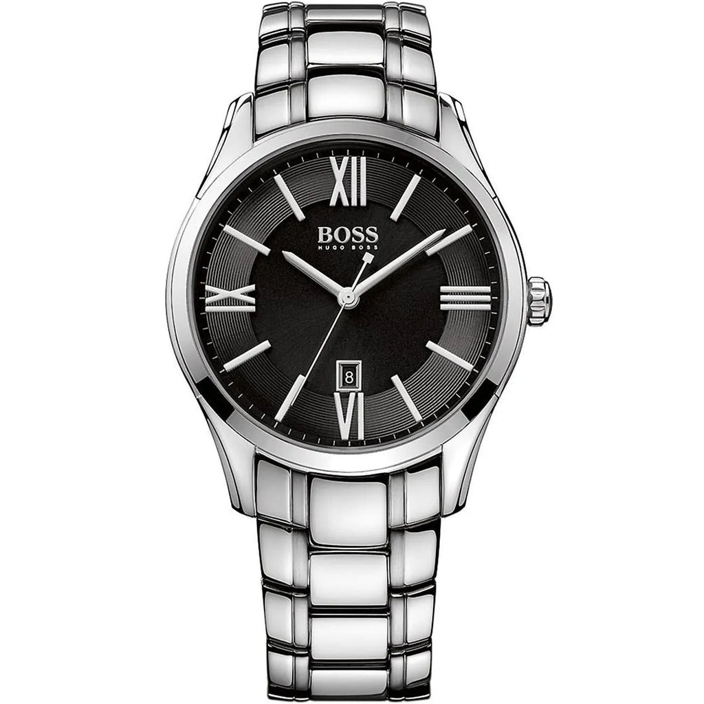 Hugo Boss Ambassador 1513025 Silver Case Black Dial Silver Metal Men's Watch