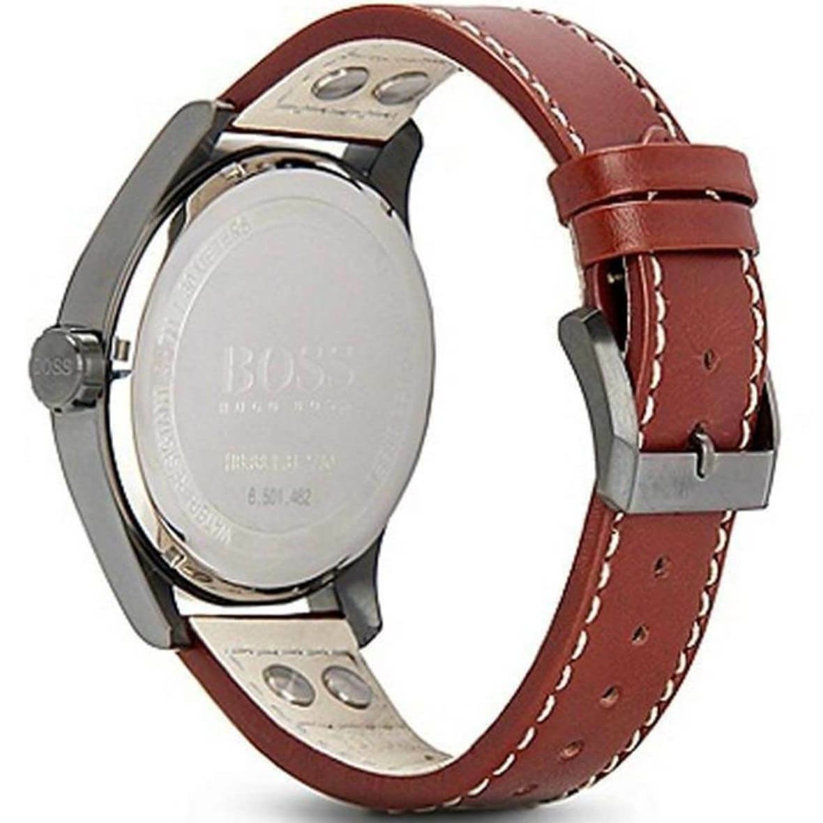 Hugo Boss Aeroliner Maxx 1513079 Gunmetal Case Black Dial Brown Leather Men's Watch