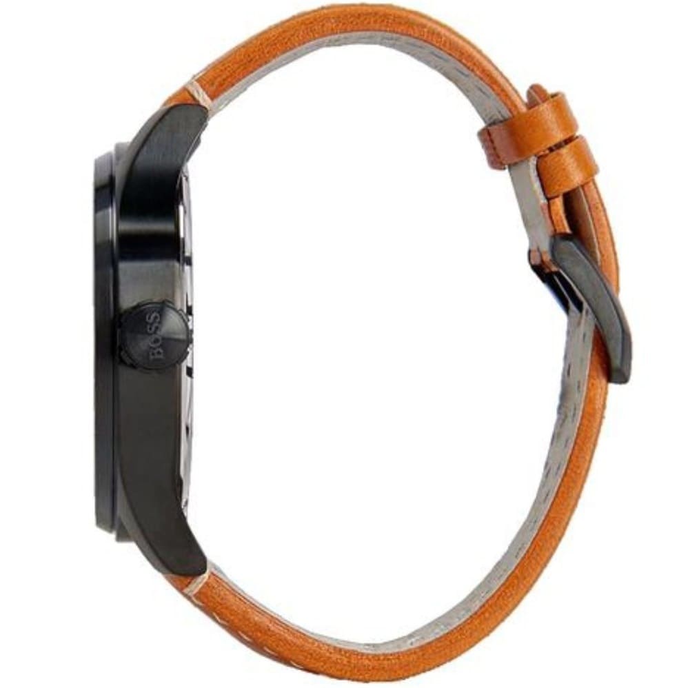 Hugo Boss Aeroliner Maxx 1513082 Black Case Black Dial Tan Leather Men's Watch