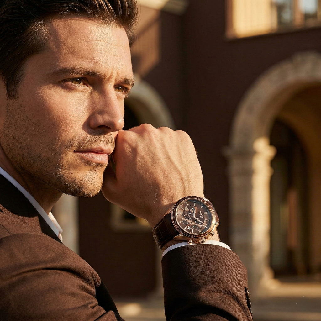 Hugo Boss Driver 1513093 Runner Rose Gold Case Brown Dial Brown Leather Men's Watch