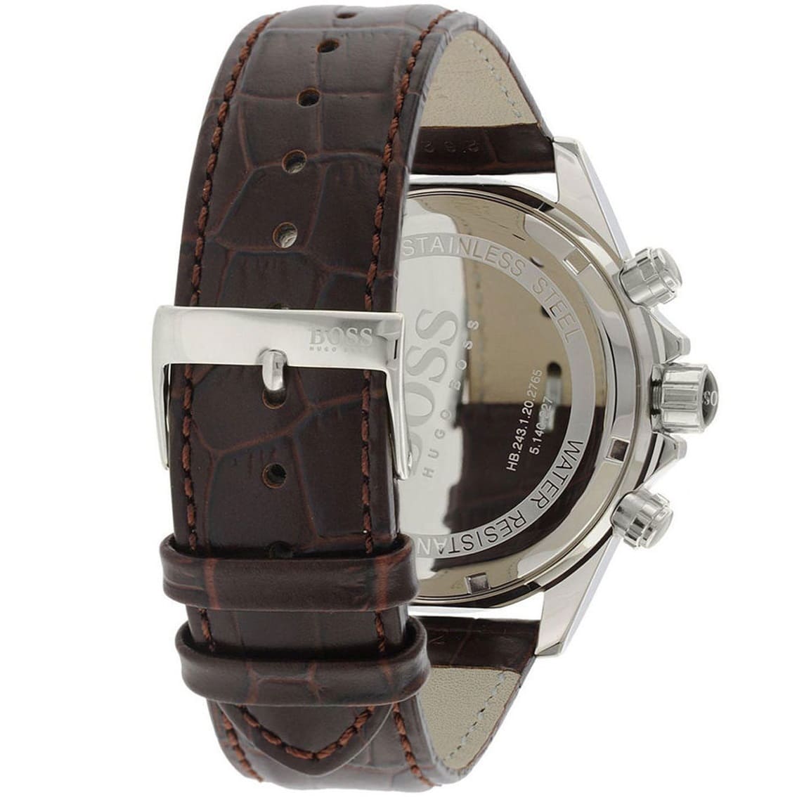 Hugo Boss Ikon 1513175 Silver Case White Dial Brown Leather Strap Men's Watch