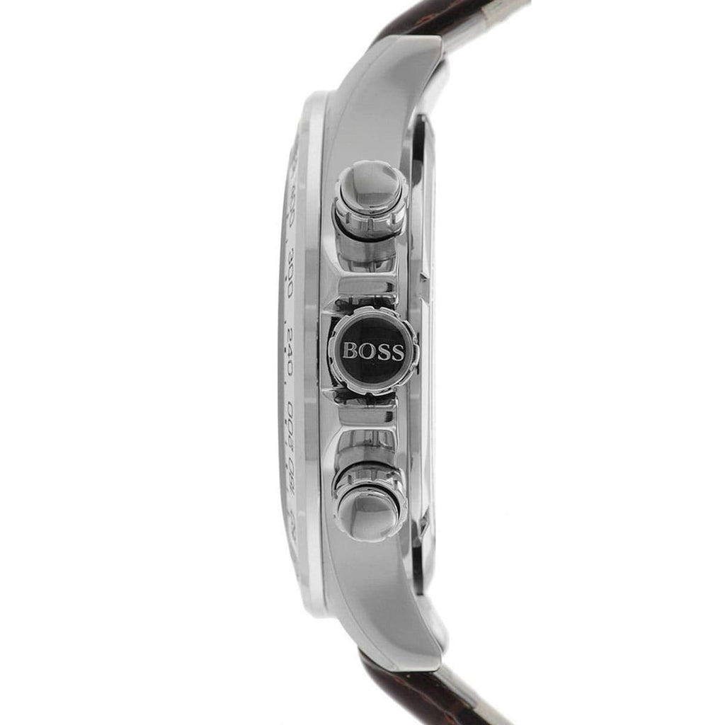 Hugo Boss Ikon 1513175 Silver Case White Dial Brown Leather Strap Men's Watch
