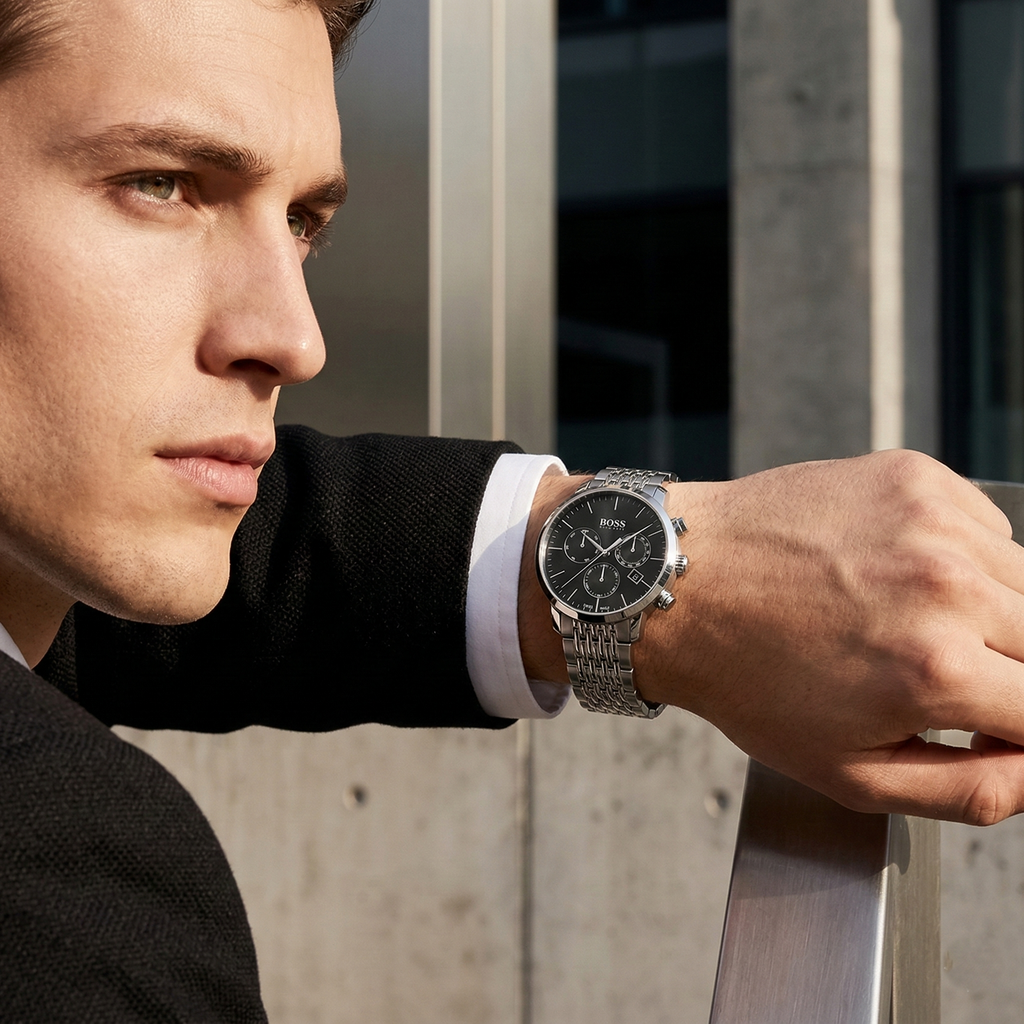 Hugo Boss Signature 1513267 Silver Case Black Dial Silver Metal Men's Watch