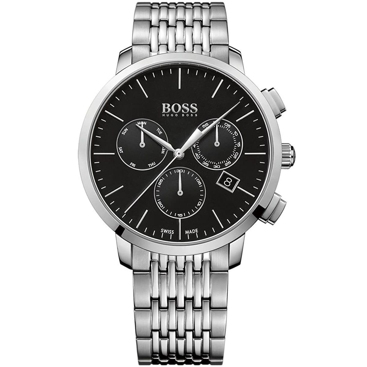 Hugo Boss Signature 1513267 Silver Case Black Dial Silver Metal Men's Watch