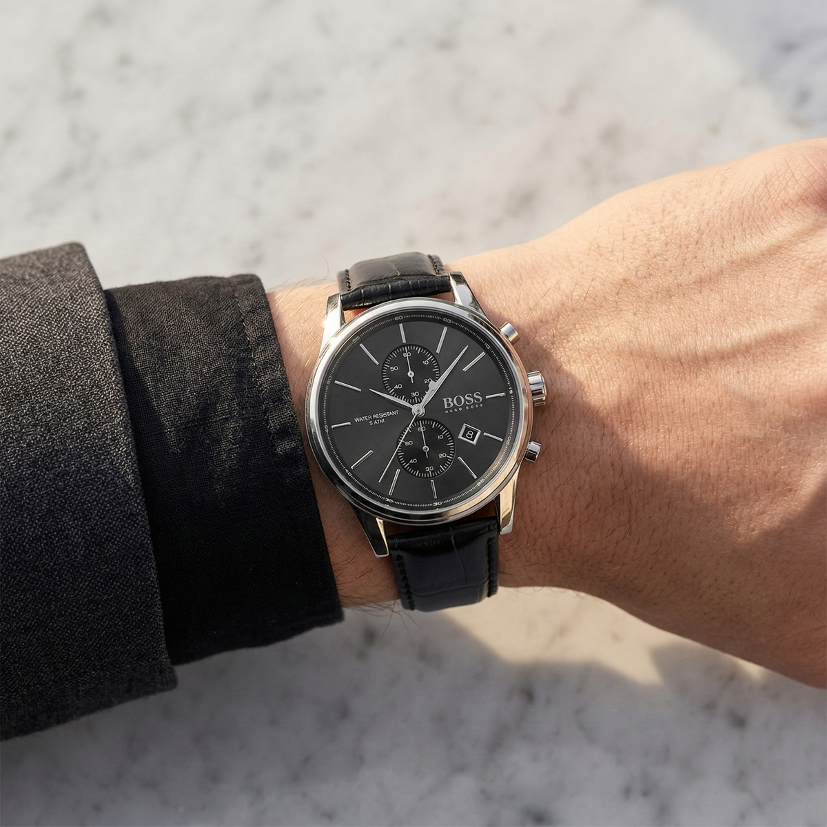 Hugo Boss Jet 1513279 Silver Case Black Dial Black Leather Men's Watch