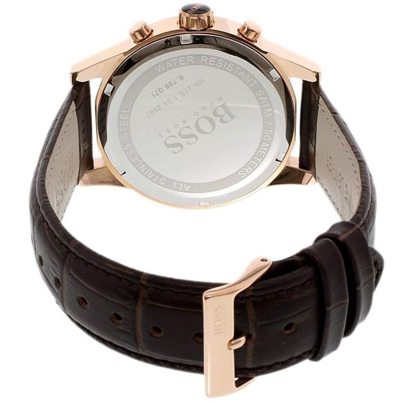 Hugo Boss Jet 1513281 Rose Gold Case Grey Dial Brown Leather Men's Watch