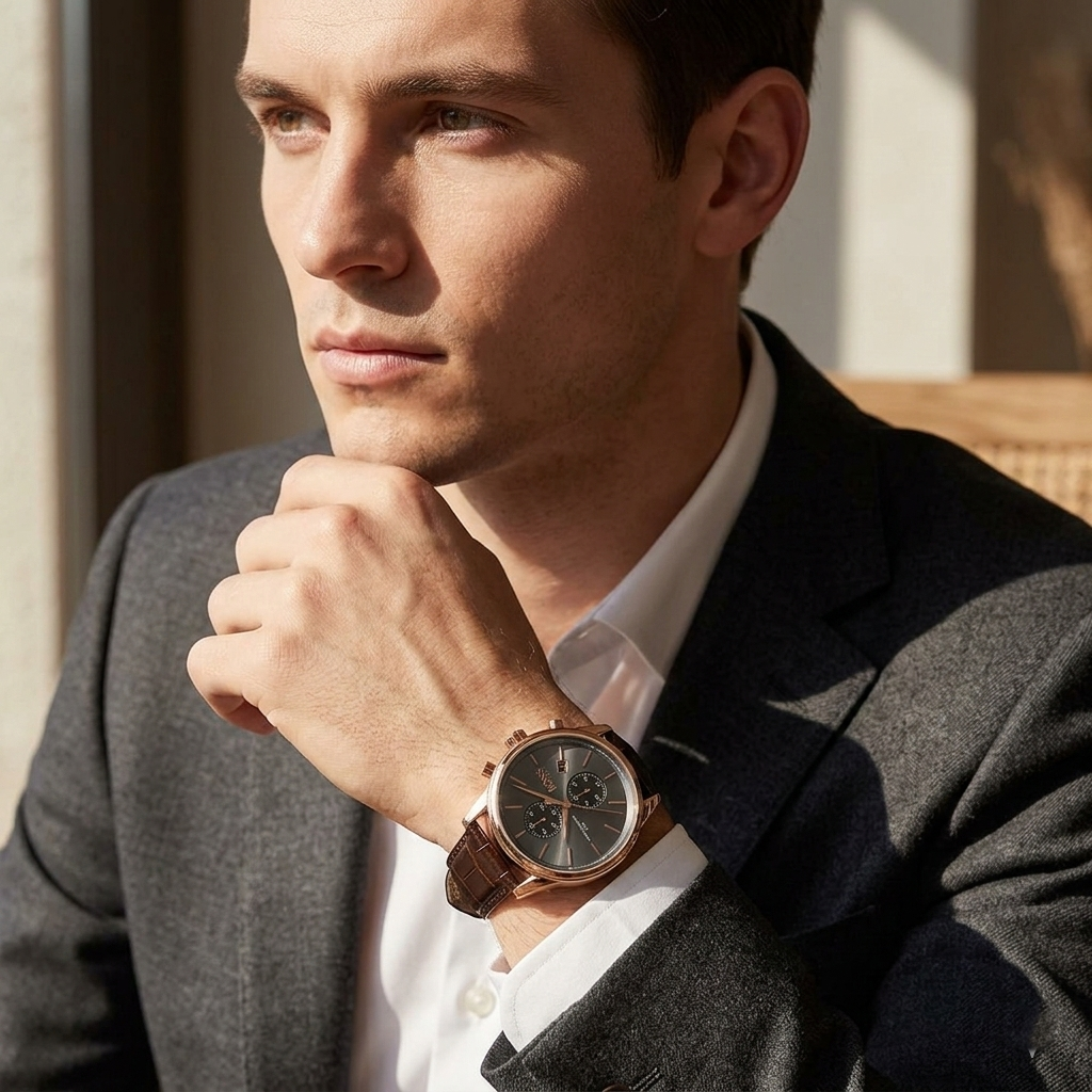 Hugo Boss Jet 1513281 Rose Gold Case Grey Dial Brown Leather Men's Watch