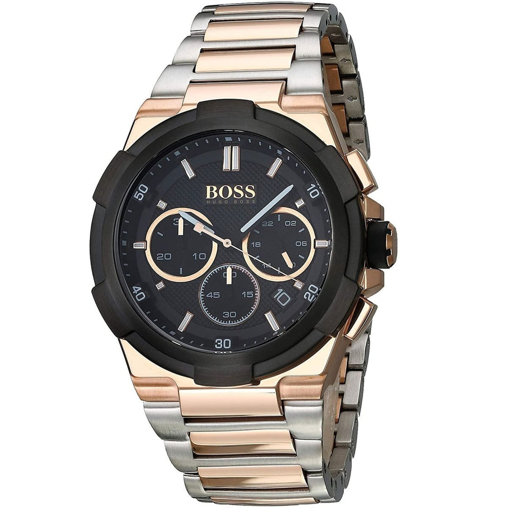 Hugo Boss Supernova 1513358 Two-Tone Silver Rose Gold Case Black Dial Men's Watch