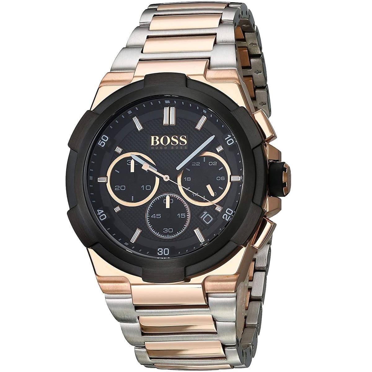 Hugo Boss Supernova 1513358 Two-Tone Silver Rose Gold Case Black Dial Men's Watch
