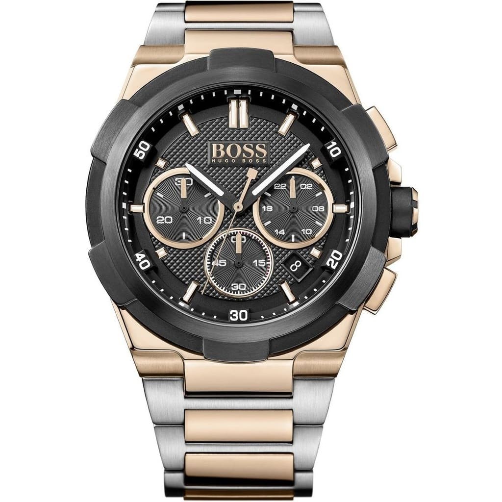 Hugo Boss Supernova 1513358 Two-Tone Silver Rose Gold Case Black Dial Men's Watch
