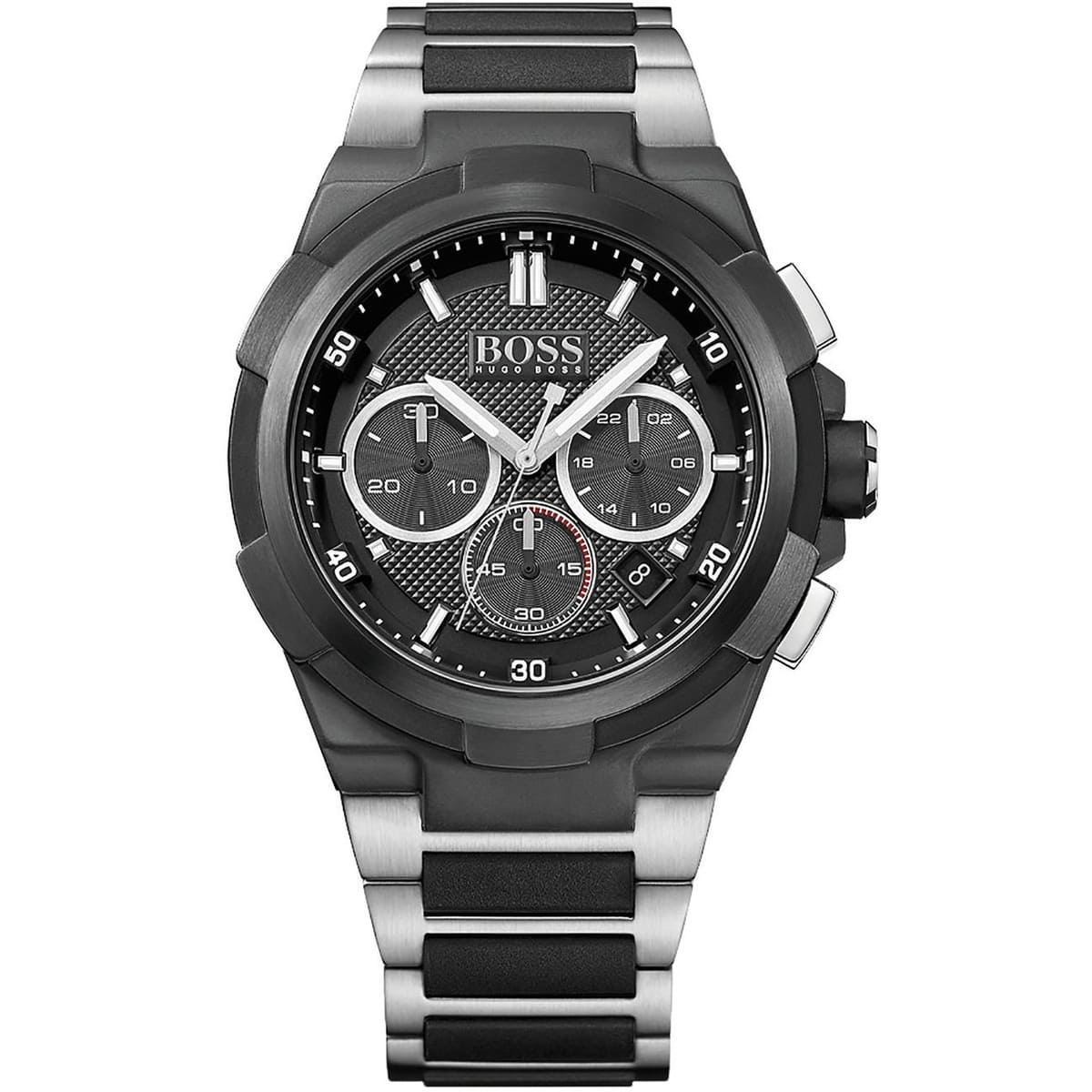 Hugo Boss Supernova 1513368 Silver Case Black Dial Silver Metal & Black Rubber Strap Men's Watch