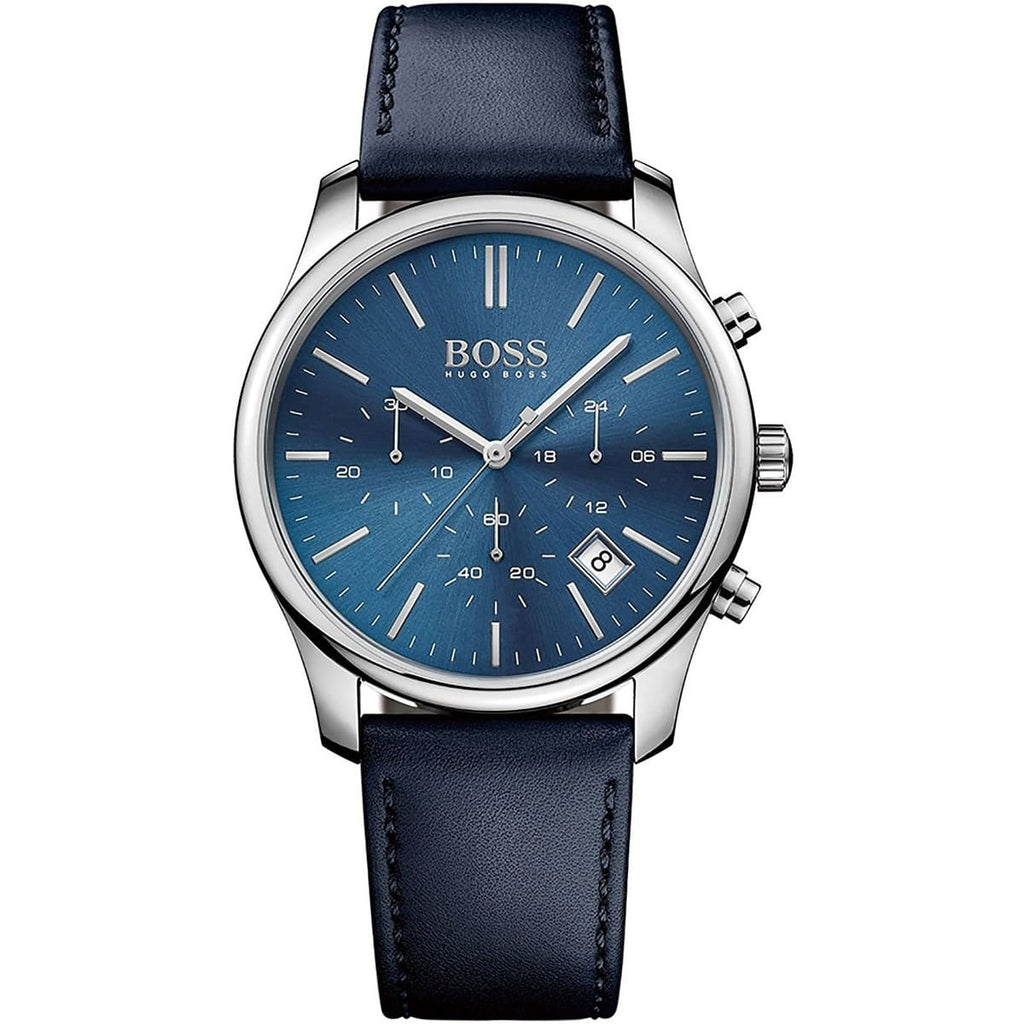 Hugo Boss Runner 1513431 Silver Case Blue Dial Blue Leather Men's Watch
