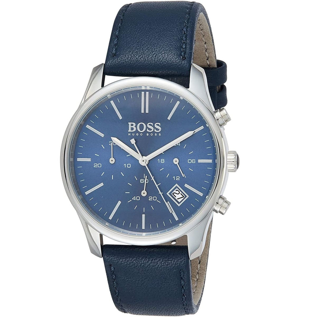 Hugo Boss Runner 1513431 Silver Case Blue Dial Blue Leather Men's Watch