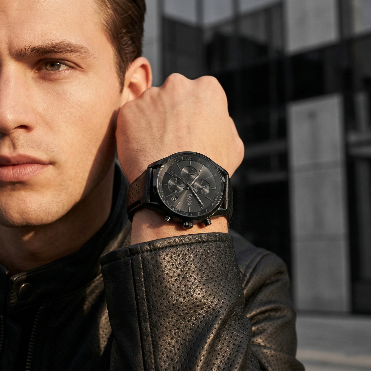 Hugo Boss Grand Prix 1513474 Black Ion-Plated Case Black Dial Black Leather Men's Watch