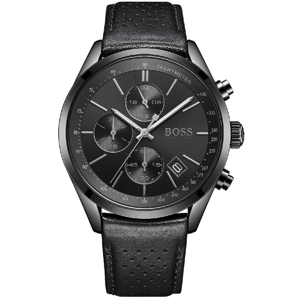 Hugo Boss Grand Prix 1513474 Black Ion-Plated Case Black Dial Black Leather Men's Watch