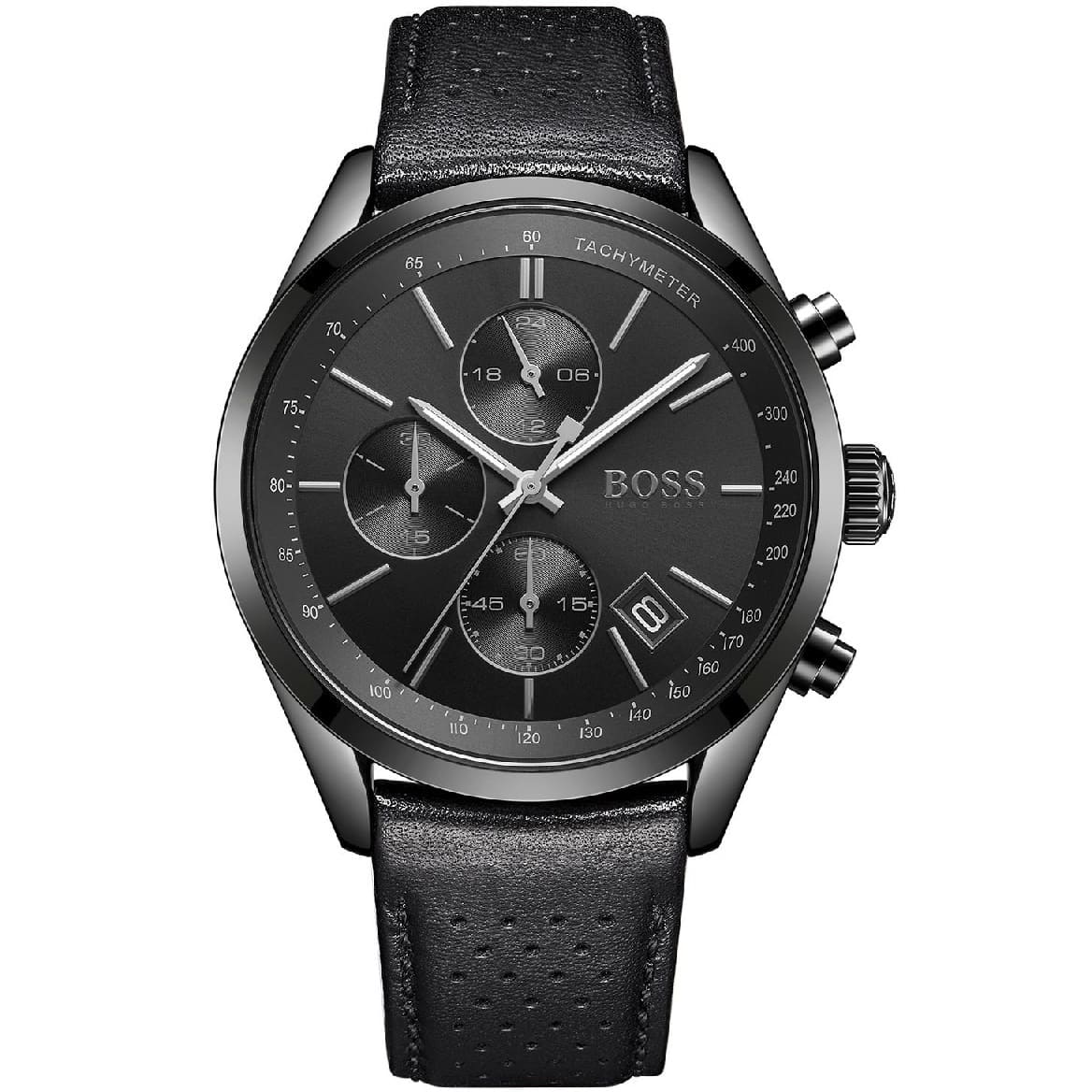 Hugo Boss Grand Prix 1513474 Black Ion-Plated Case Black Dial Black Leather Men's Watch