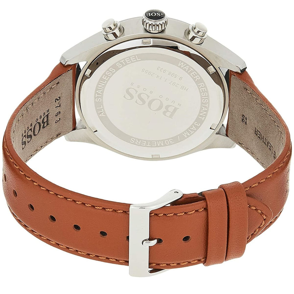 Hugo Boss Grand Prix 1513475 Silver Case White Dial Brown Leather Men's Watch
