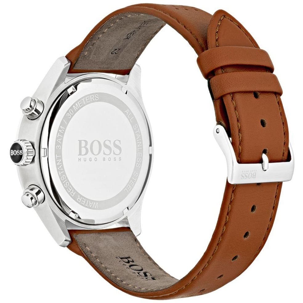 Hugo Boss Grand Prix 1513475 Silver Case White Dial Brown Leather Men's Watch