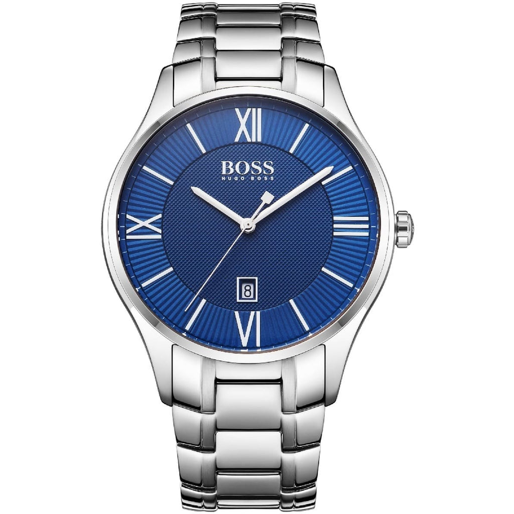 Hugo Boss Governor 1513487 Silver Case Blue Textured Dial Silver Metal Men's Watch