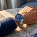Hugo Boss Governor 1513487 Silver Case Blue Textured Dial Silver Metal Men's Watch