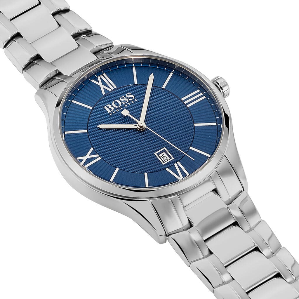 Hugo Boss Governor 1513487 Silver Case Blue Textured Dial Silver Metal Men's Watch
