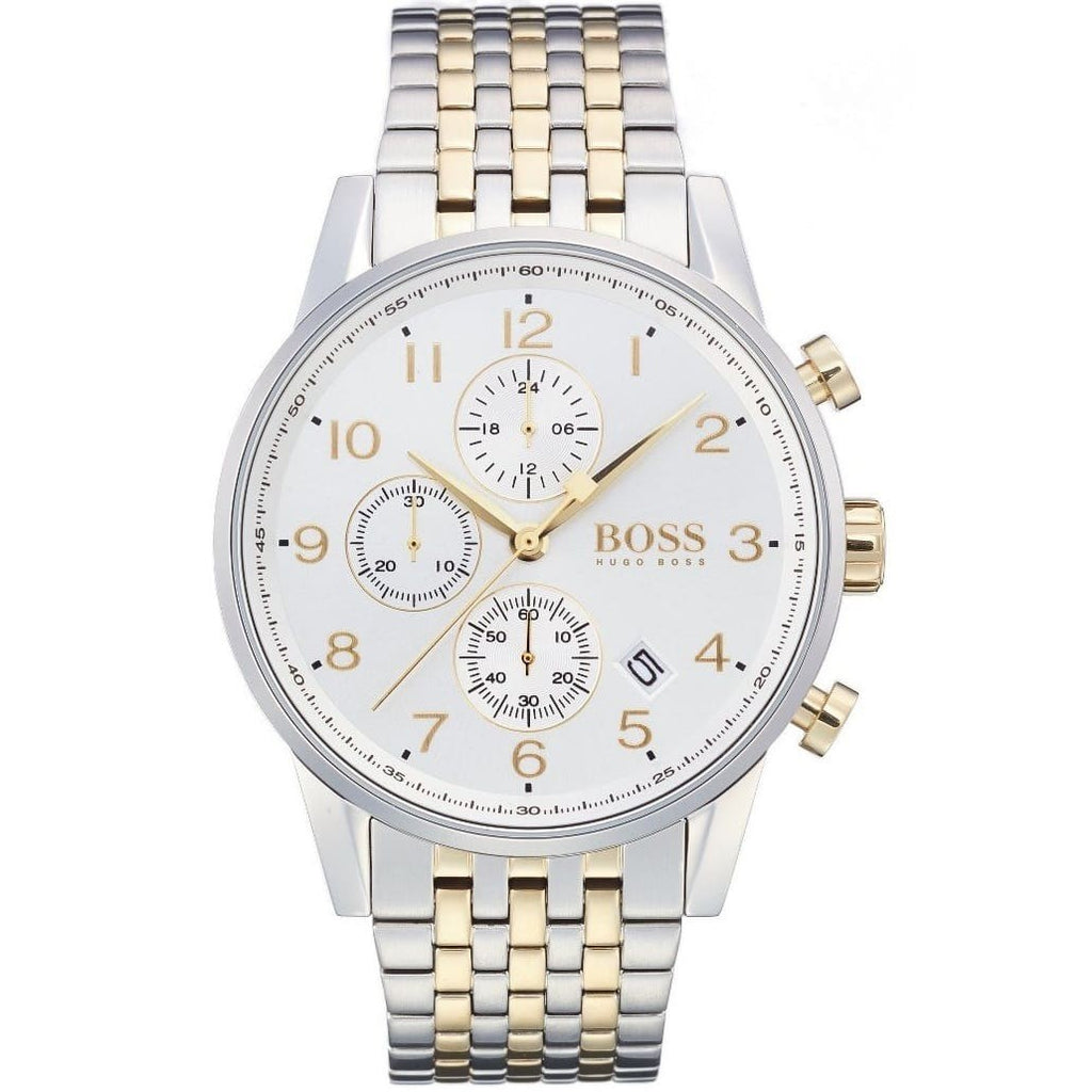 Hugo Boss Navigator 1513499 Runner Two-Tone Silver Gold White Dial Men's Watch