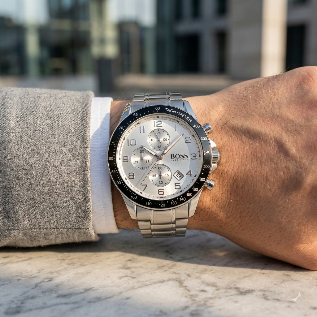 Hugo Boss Rafale 1513511 Silver Case Silver Dial Black Bezel Men's Watch