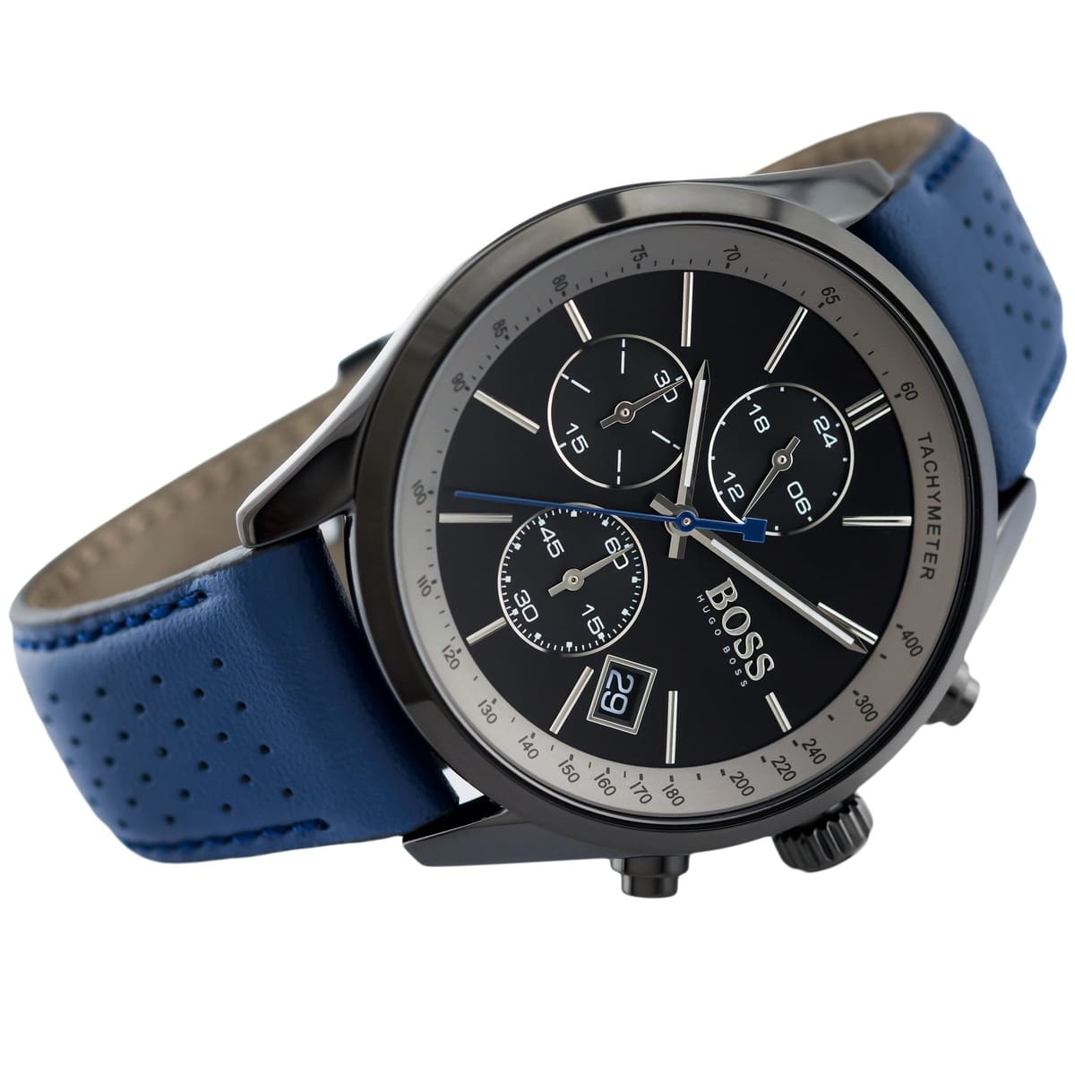 Hugo Boss Grand Prix 1513563 Black Case Black Dial Blue Leather Men's Watch