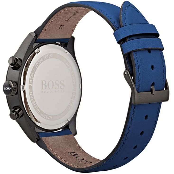 Hugo Boss Grand Prix 1513563 Black Case Black Dial Blue Leather Men's Watch