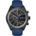 Hugo Boss Grand Prix 1513563 Black Case Black Dial Blue Leather Men's Watch