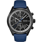 Hugo Boss Grand Prix 1513563 Black Case Black Dial Blue Leather Men's Watch