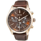 Hugo Boss Grand Prix 1513605 Rose Gold Case Brown Dial Brown Leather Men's Watch