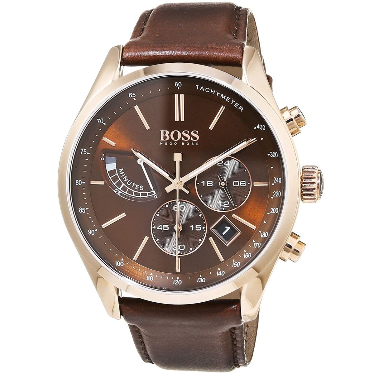 Hugo Boss Grand Prix 1513605 Rose Gold Case Brown Dial Brown Leather Men's Watch