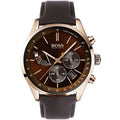Hugo Boss Grand Prix 1513605 Rose Gold Case Brown Dial Brown Leather Men's Watch