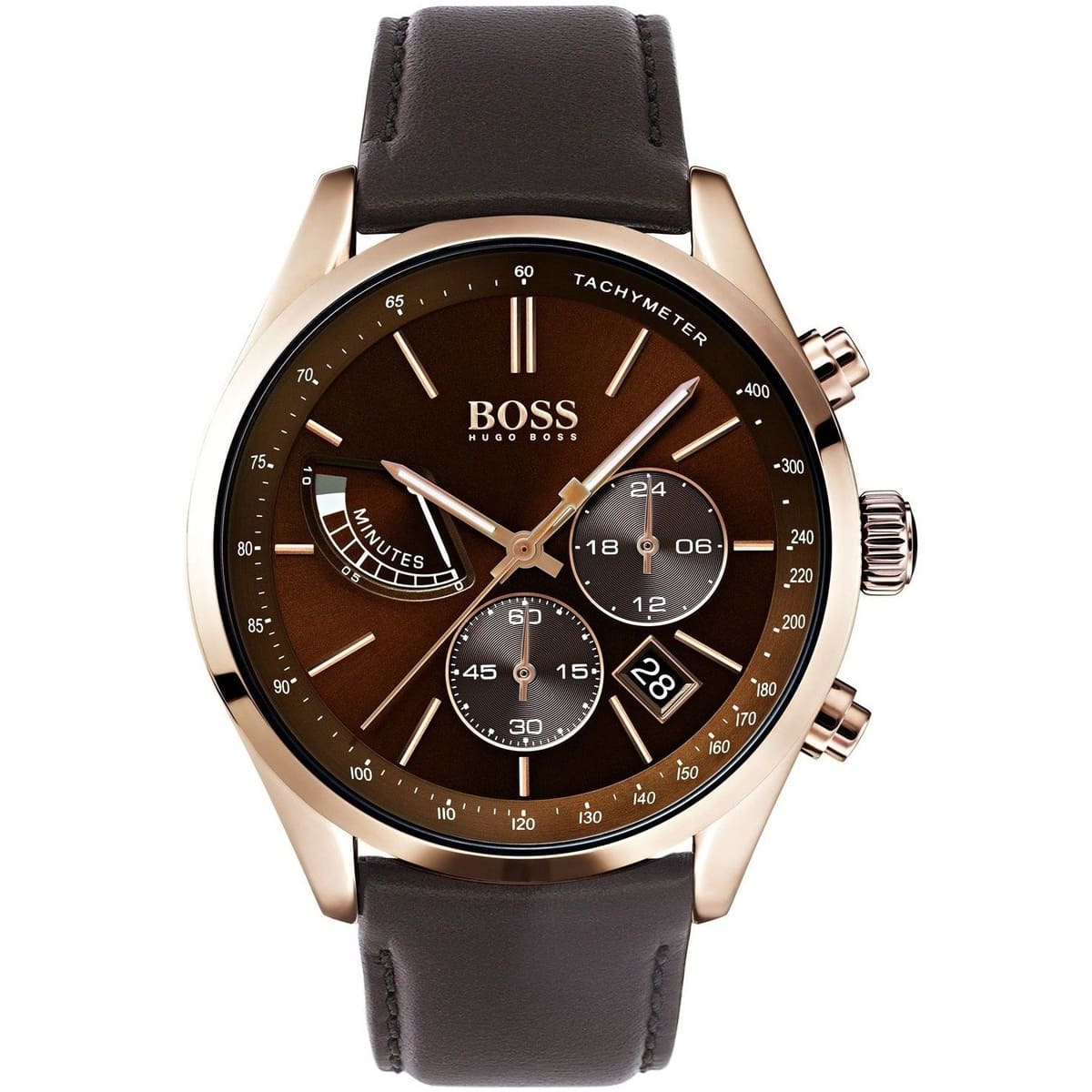 Hugo Boss Grand Prix 1513605 Rose Gold Case Brown Dial Brown Leather Men's Watch