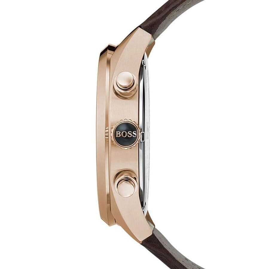 Hugo Boss Grand Prix 1513605 Rose Gold Case Brown Dial Brown Leather Men's Watch