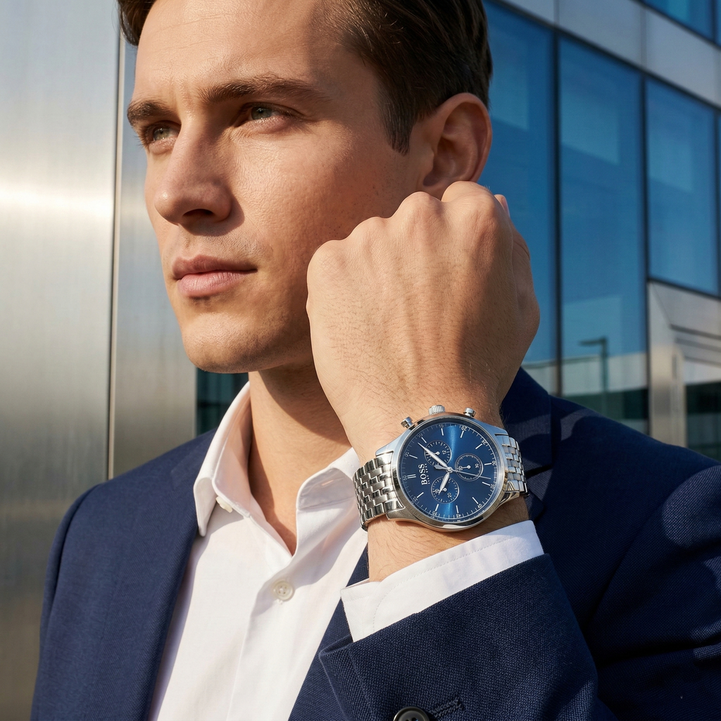 Hugo Boss Companion 1513653 Silver Case Blue Dial Silver Metal Men's Watch