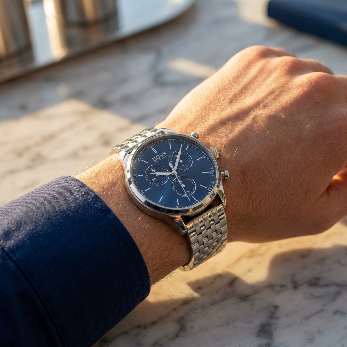 Hugo Boss Companion 1513653 Silver Case Blue Dial Silver Metal Men's Watch