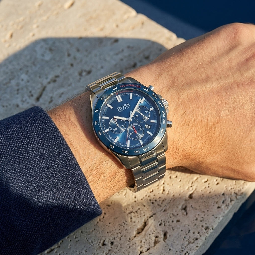 Hugo Boss Intensity 1513665 Silver Case Blue Dial Blue Bezel Men's Watch