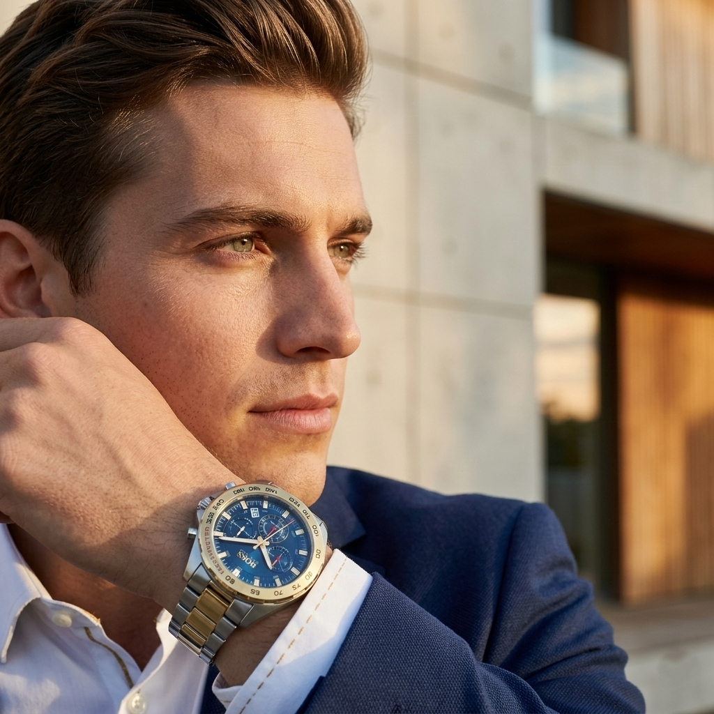 Hugo Boss Intensity 1513667 Two-Tone Silver Gold Case Blue Dial Men's Watch