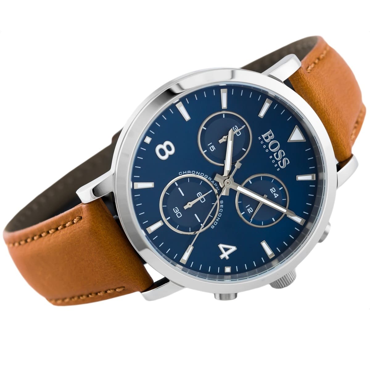 Hugo Boss Spirit 1513689 Silver Case Blue Dial Brown Leather Men's Watch