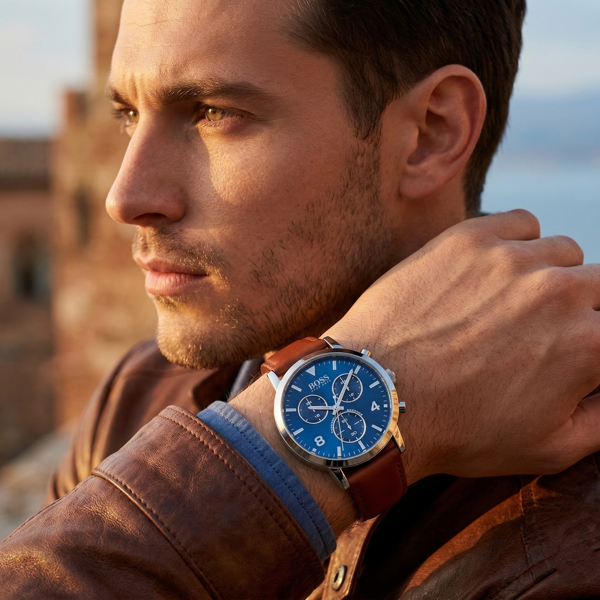 Hugo Boss Spirit 1513689 Silver Case Blue Dial Brown Leather Men's Watch