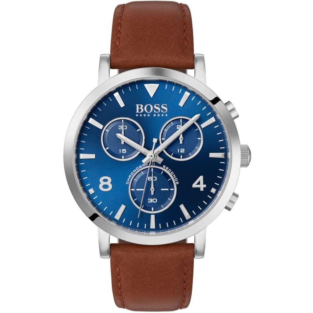 Hugo Boss Spirit 1513689 Silver Case Blue Dial Brown Leather Men's Watch