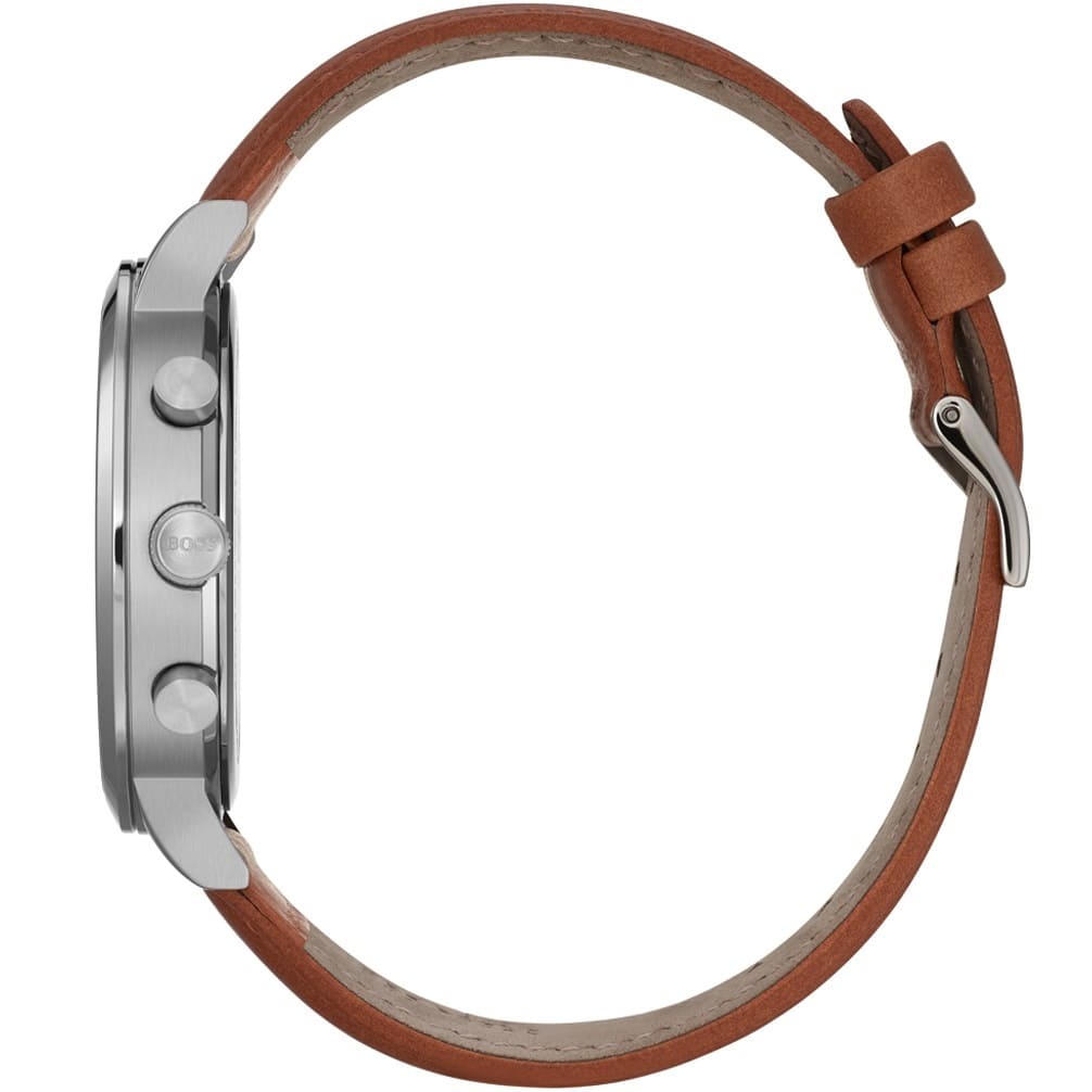 Hugo Boss Spirit 1513689 Silver Case Blue Dial Brown Leather Men's Watch
