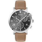 Hugo Boss Spirit 1513691 Silver Case Gray Dial Brown Leather Men's Watch